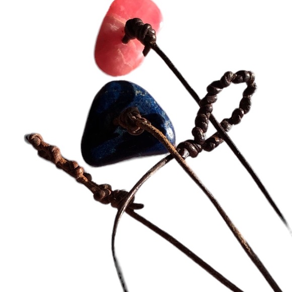 Pink Druzy Natural Raw Ruby and Rhodochrosite Leather Necklace - Picture 13 of 15